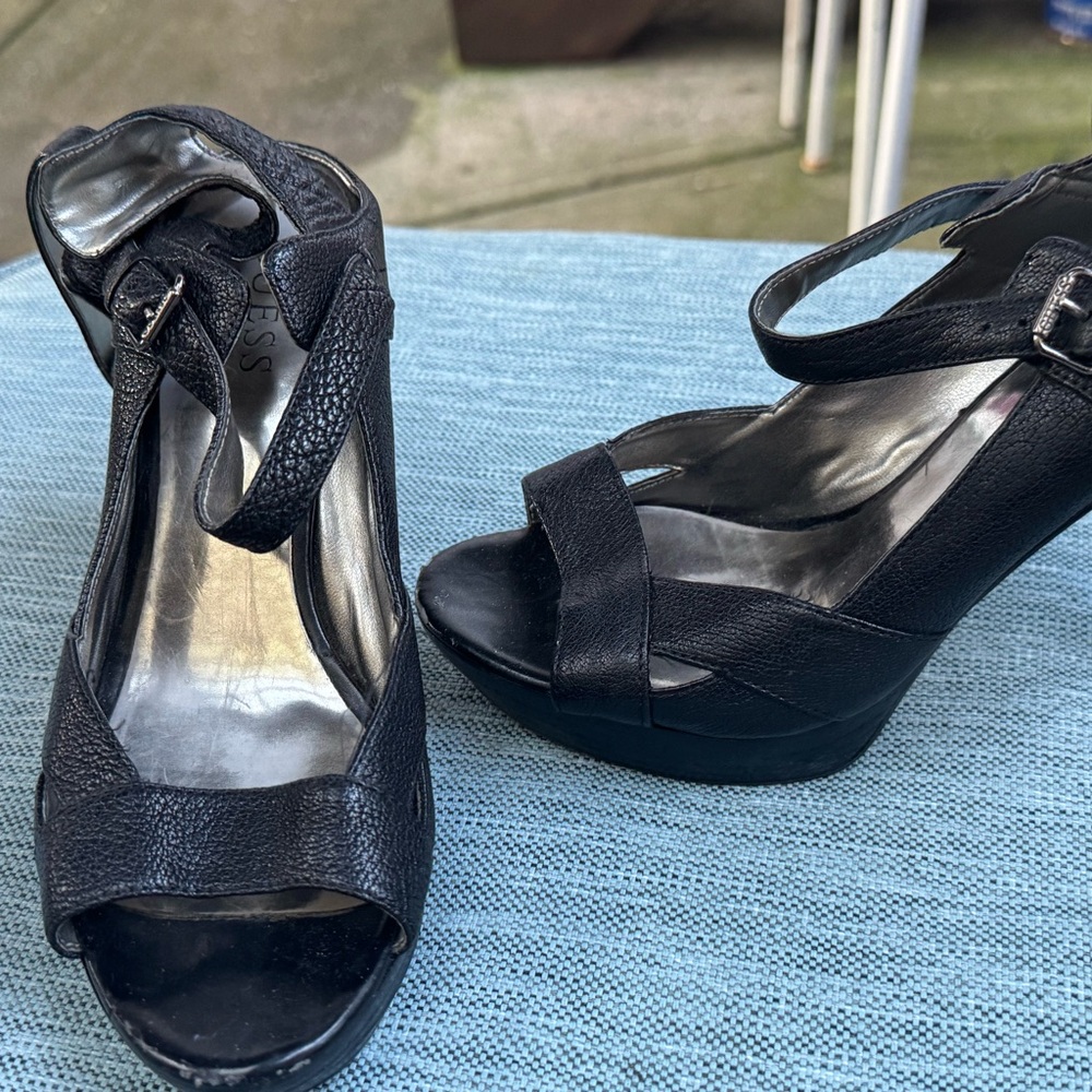 Guess Black Platform Heels with Ankle Strap